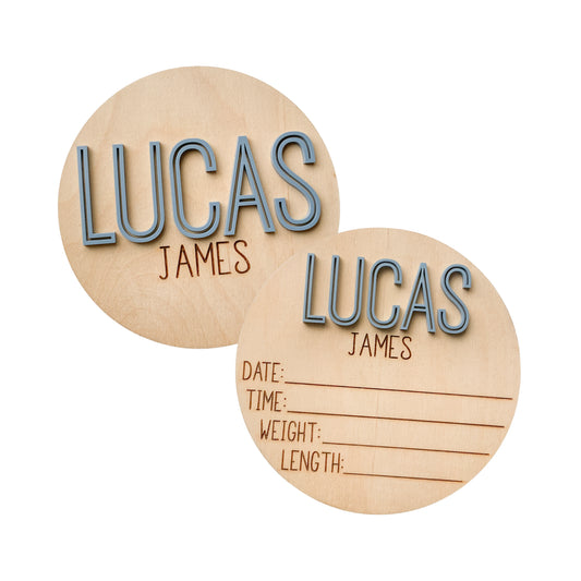 Lucas James Personalized Wooden Baby Birth Announcement