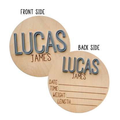 Lucas James Personalized Wooden Baby Birth Announcement