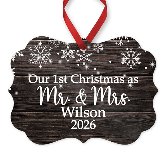 Our 1st Christmas as Mr & Mrs personalized Christmas ornament - snowflake wood