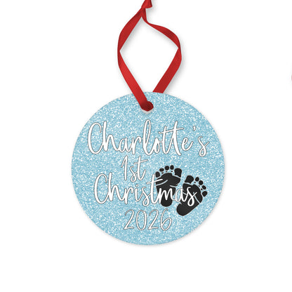 Personalized Baby's 1st Christmas 2026 ornament for baby girl