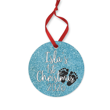 Personalized Baby's 1st Christmas 2026 ornament for baby girl