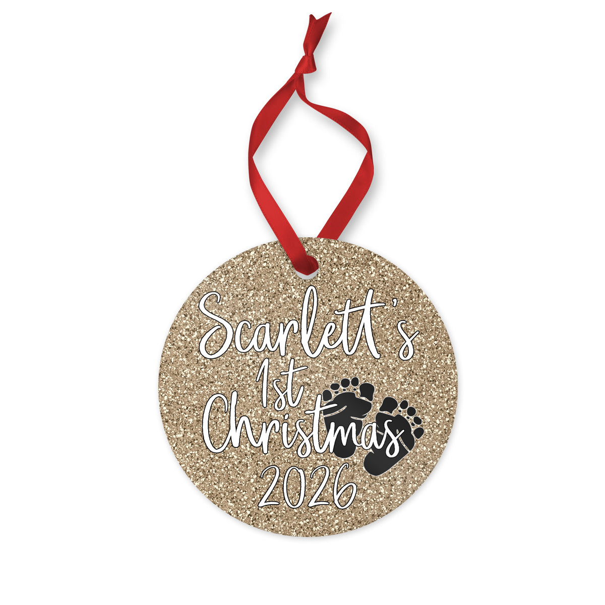 Personalized Baby's 1st Christmas 2026 ornament for baby girl