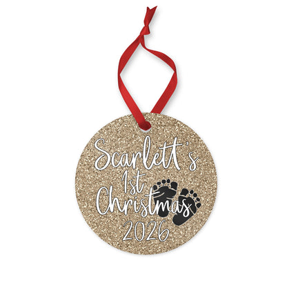 Personalized Baby's 1st Christmas 2026 ornament for baby girl