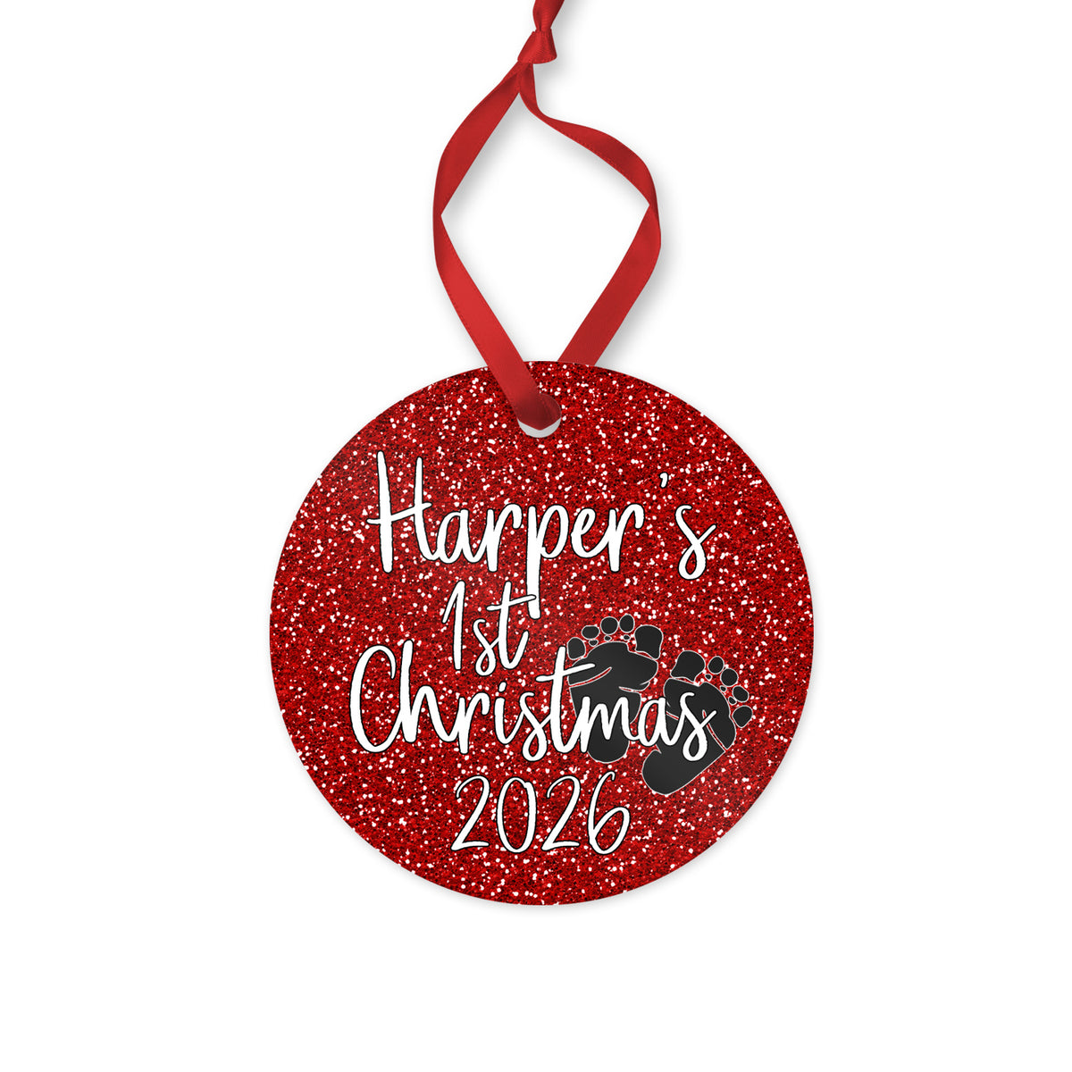 Personalized Baby's 1st Christmas 2026 ornament for baby girl