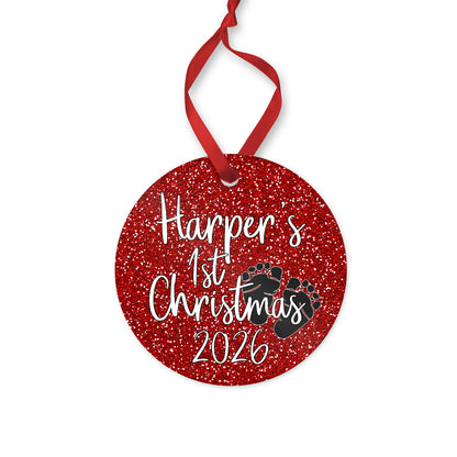 Personalized Baby's 1st Christmas 2026 ornament for baby girl