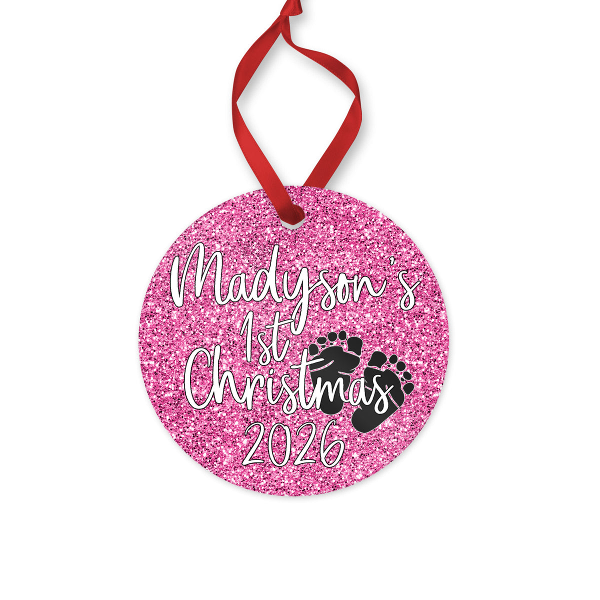 Personalized Baby's 1st Christmas 2026 ornament for baby girl