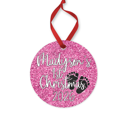 Personalized Baby's 1st Christmas 2026 ornament for baby girl