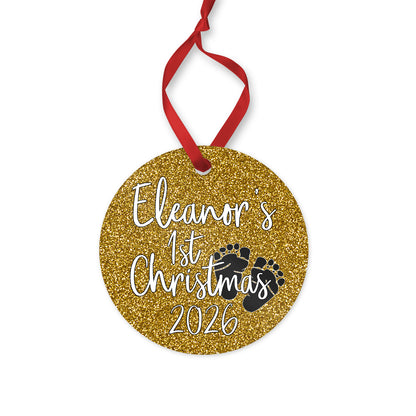 Personalized Baby's 1st Christmas 2026 ornament for baby girl