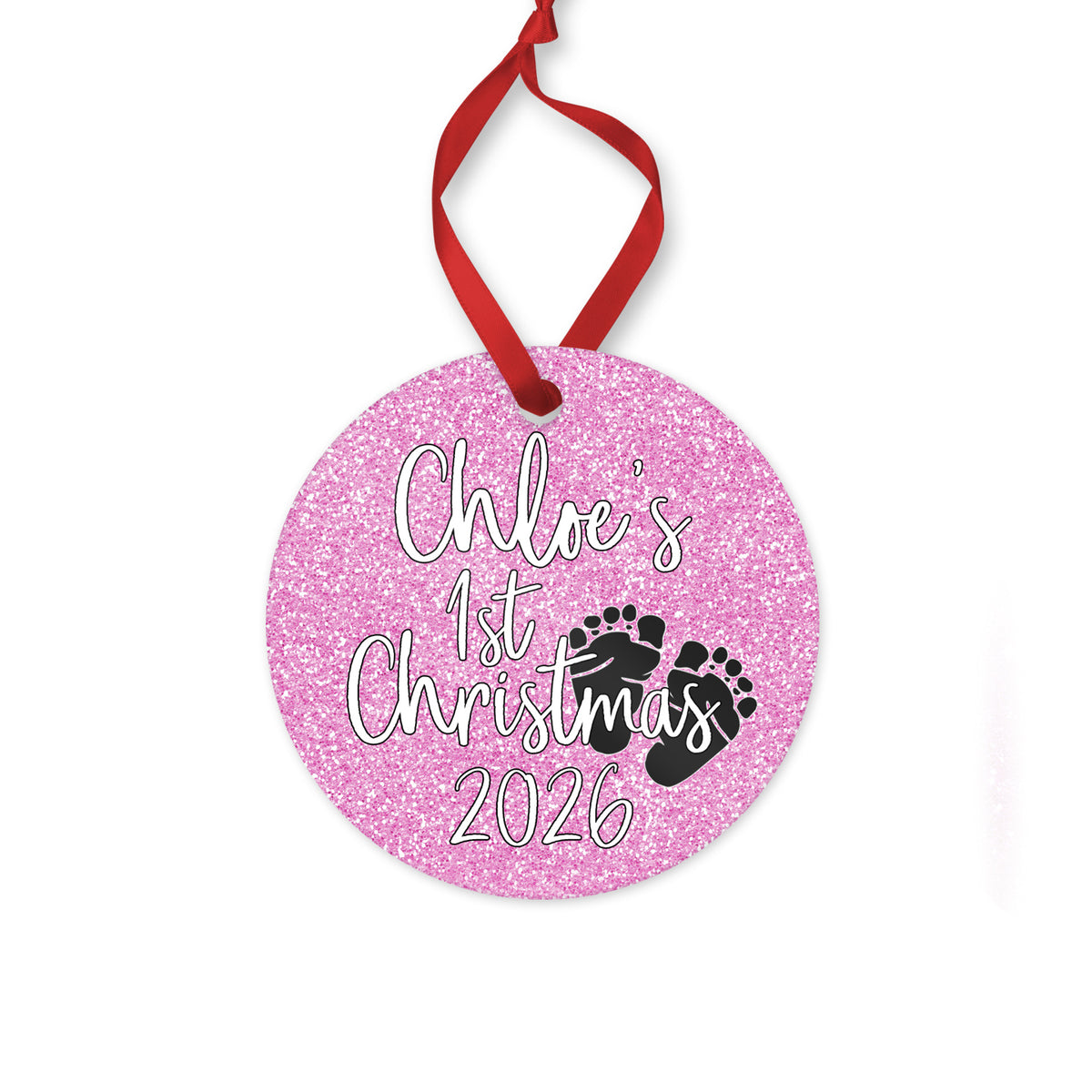 Personalized Baby's 1st Christmas 2026 ornament for baby girl
