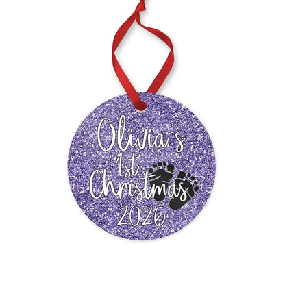 Personalized Baby's 1st Christmas 2026 ornament for baby girl