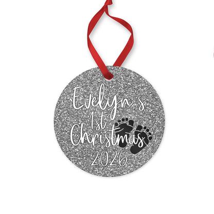 Personalized Baby's 1st Christmas 2026 ornament for baby girl