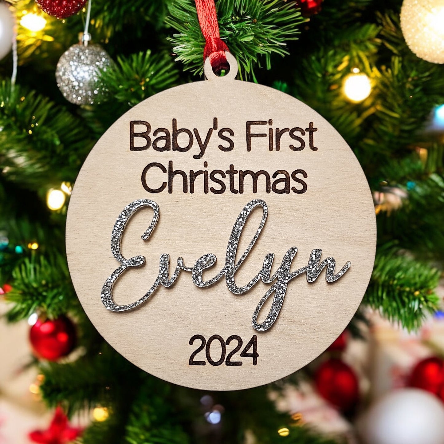 Personalized Baby's first Christmas Ornament 2024, Holiday Decor, Evelyn