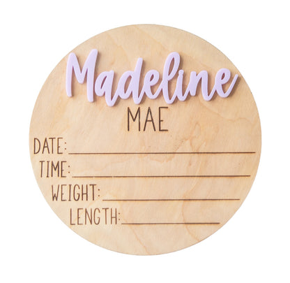 Personalized Wooden Baby Announcement, Engraved Birth Stat Keepsake, Unique Baby Shower Gift