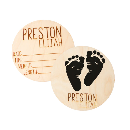 Personalized Baby Birth Announcement for Footprints, Wooden Engraved Keepsake, Ideal for Baby Shower and Christmas Gifts