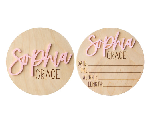 Sophia Grace Personalized Wooden Baby Announcement, Engraved Birth Stat Keepsake