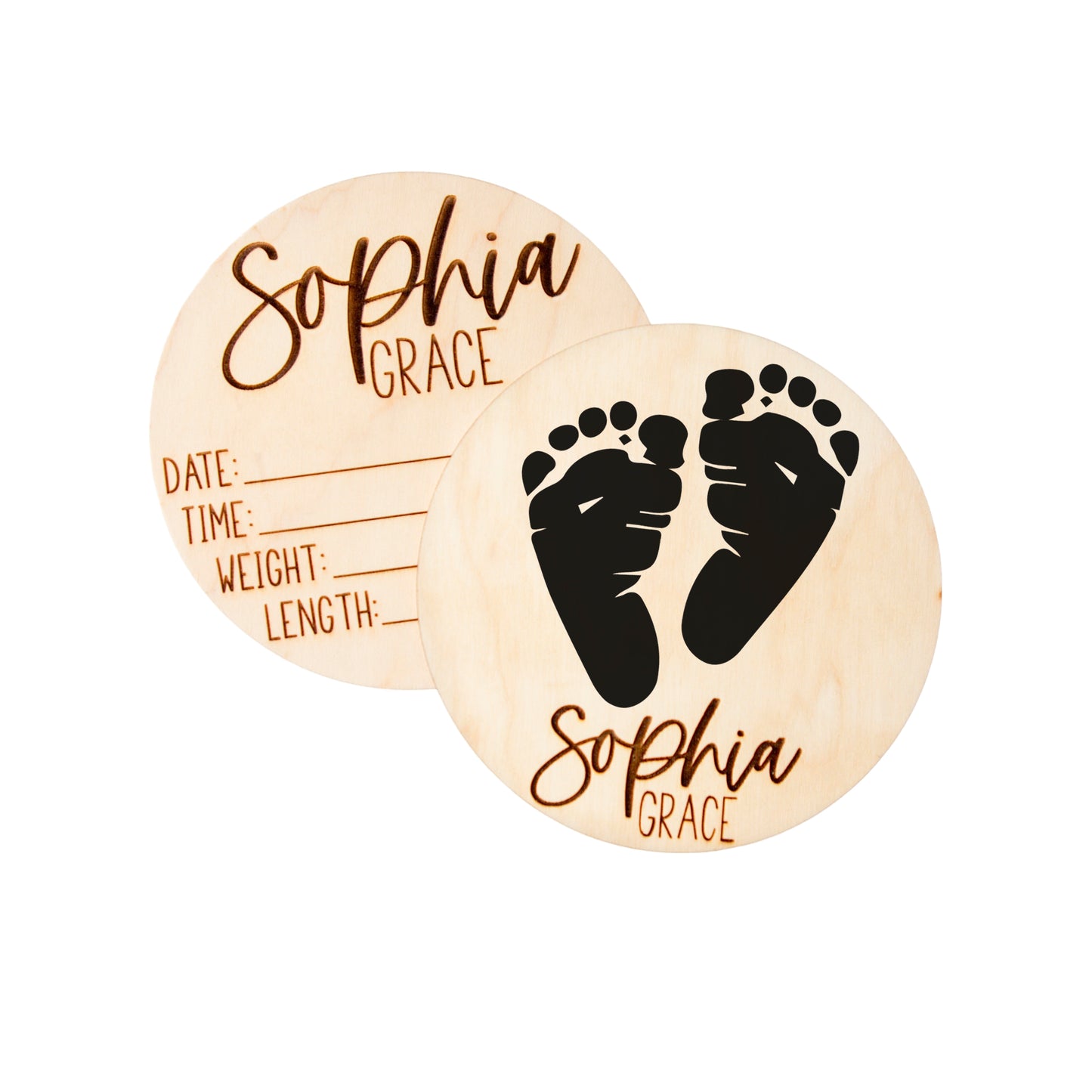 Personalized Baby Birth Announcement for Footprints, Wooden Engraved Keepsake, Ideal for Baby Shower and Christmas Gifts