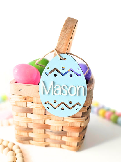 Personalized Easter Basket Name Tags, Birch Wood Bunny and Egg Shapes, Pastel Color Kids Easter Decoration