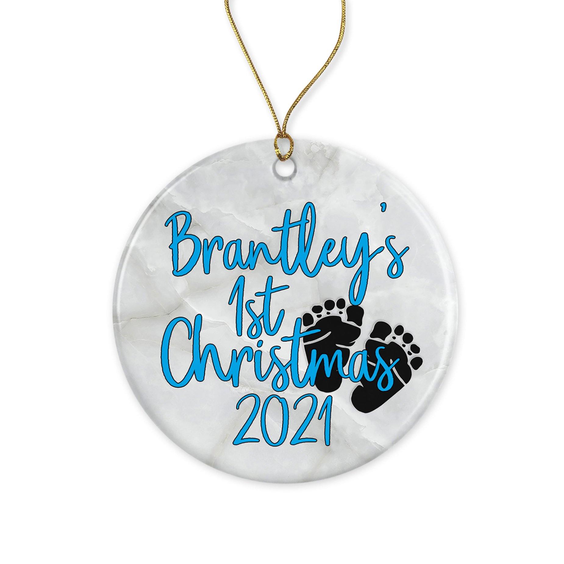 Personalized Baby's 1st Christmas for baby boy 2021 ceramic ornament | First Christmas ornament for baby