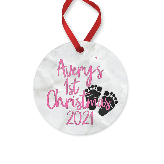 Personalized Baby's 1st Christmas ornament for baby girl 2020 | metal Christmas ornament