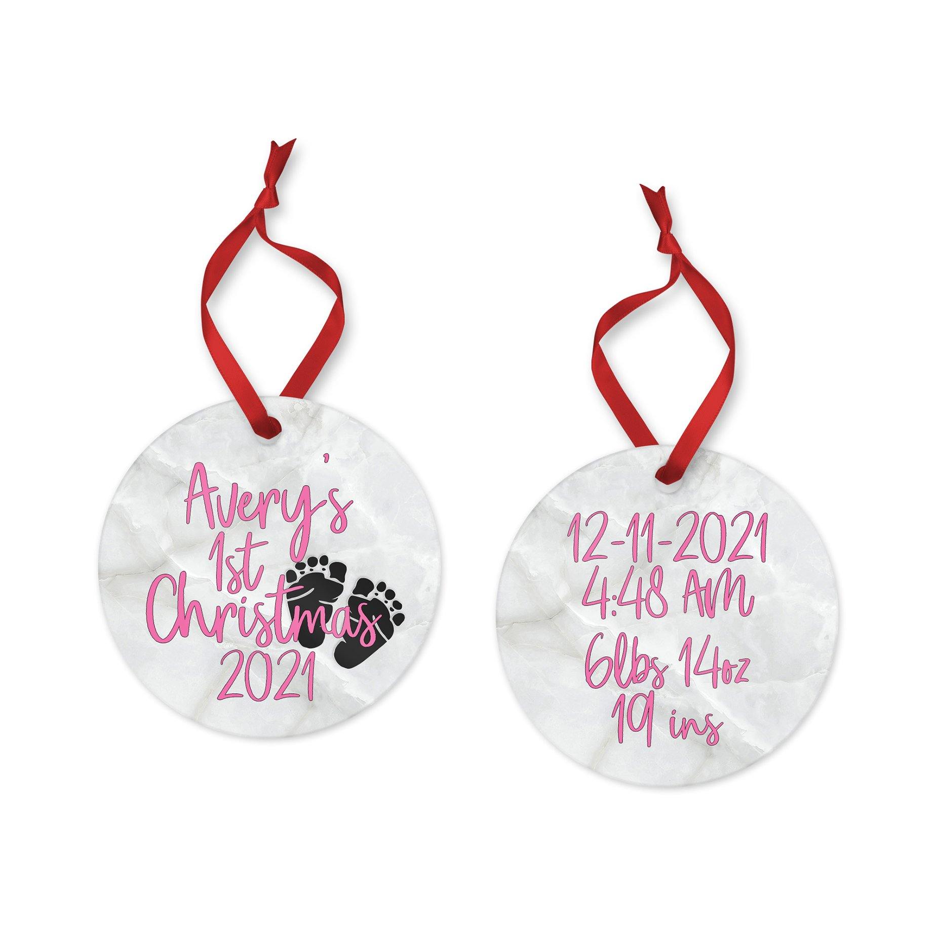 Personalized Baby's 1st Christmas ornament for baby girl 2021 | birth stat Christmas ornament