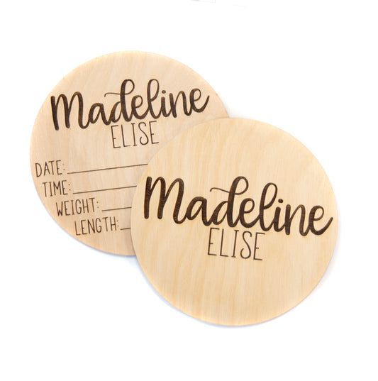 Madeline Elise double sided birth announcement for hosptial