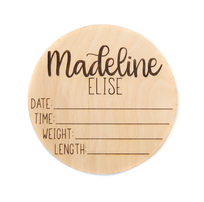 Madeline Elise double sided birth announcement for hosptial