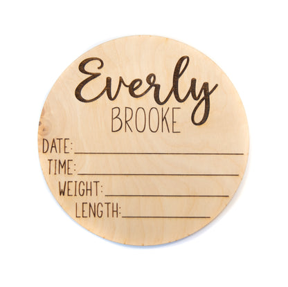 Everly Brook double sided birth announcement for hospital