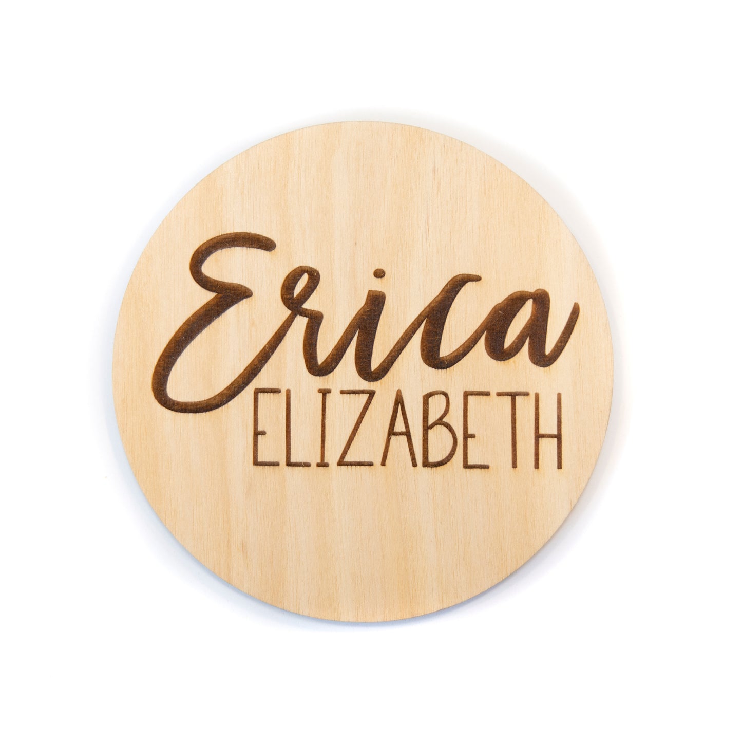 Erica Elizabeth double sided wooden birth announcement for hospital