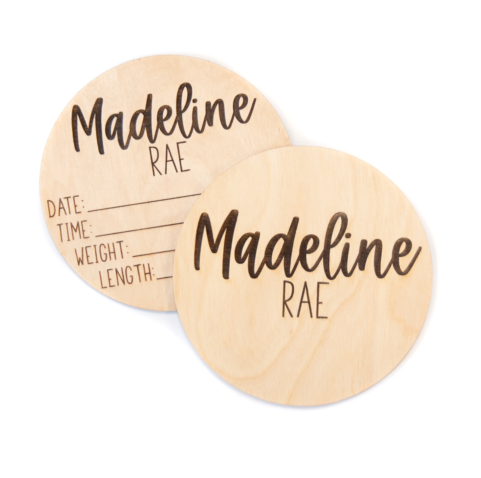 Madeline Rae double sided birth announcement for hosptial