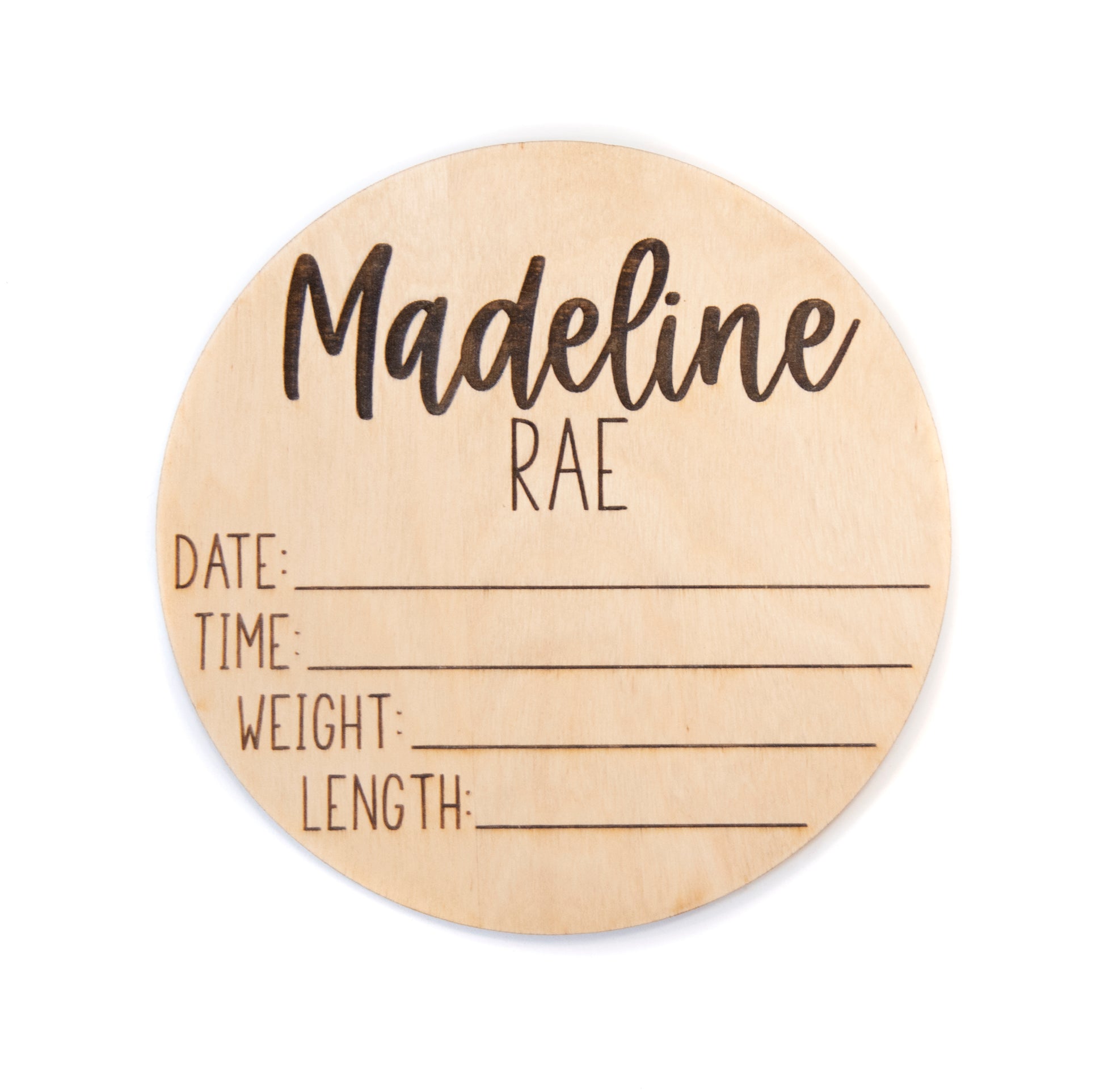 Madeline Rae double sided birth announcement for hosptial