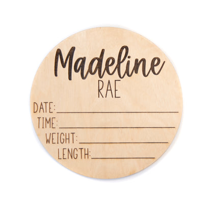 Madeline Rae double sided birth announcement for hosptial