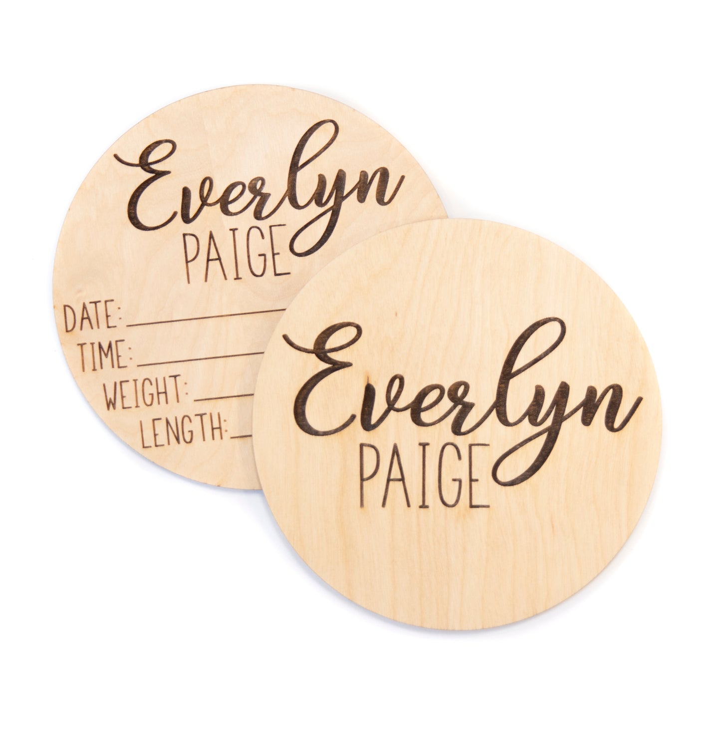 Everlyn Paige double sided birth announcement for hospital