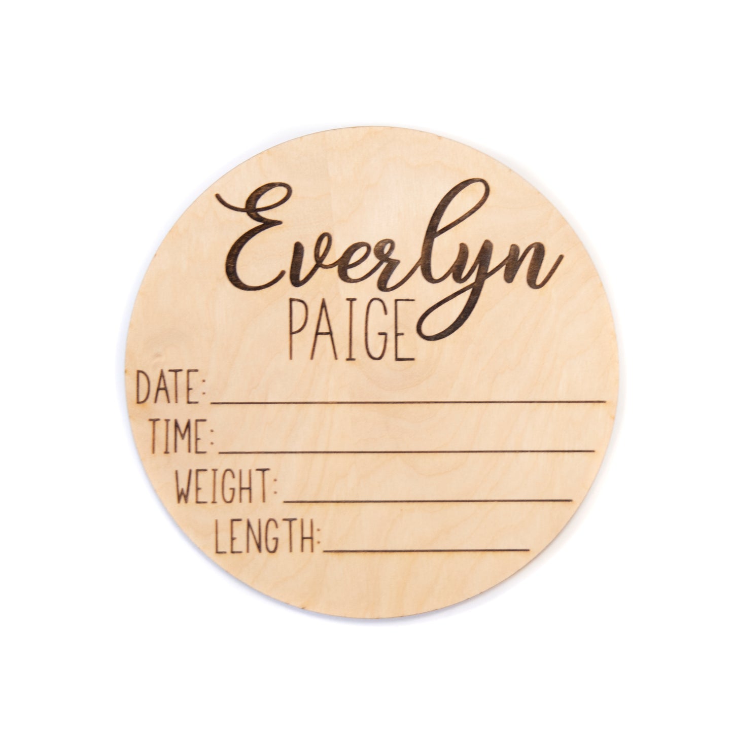 Everlyn Paige double sided birth announcement for hospital