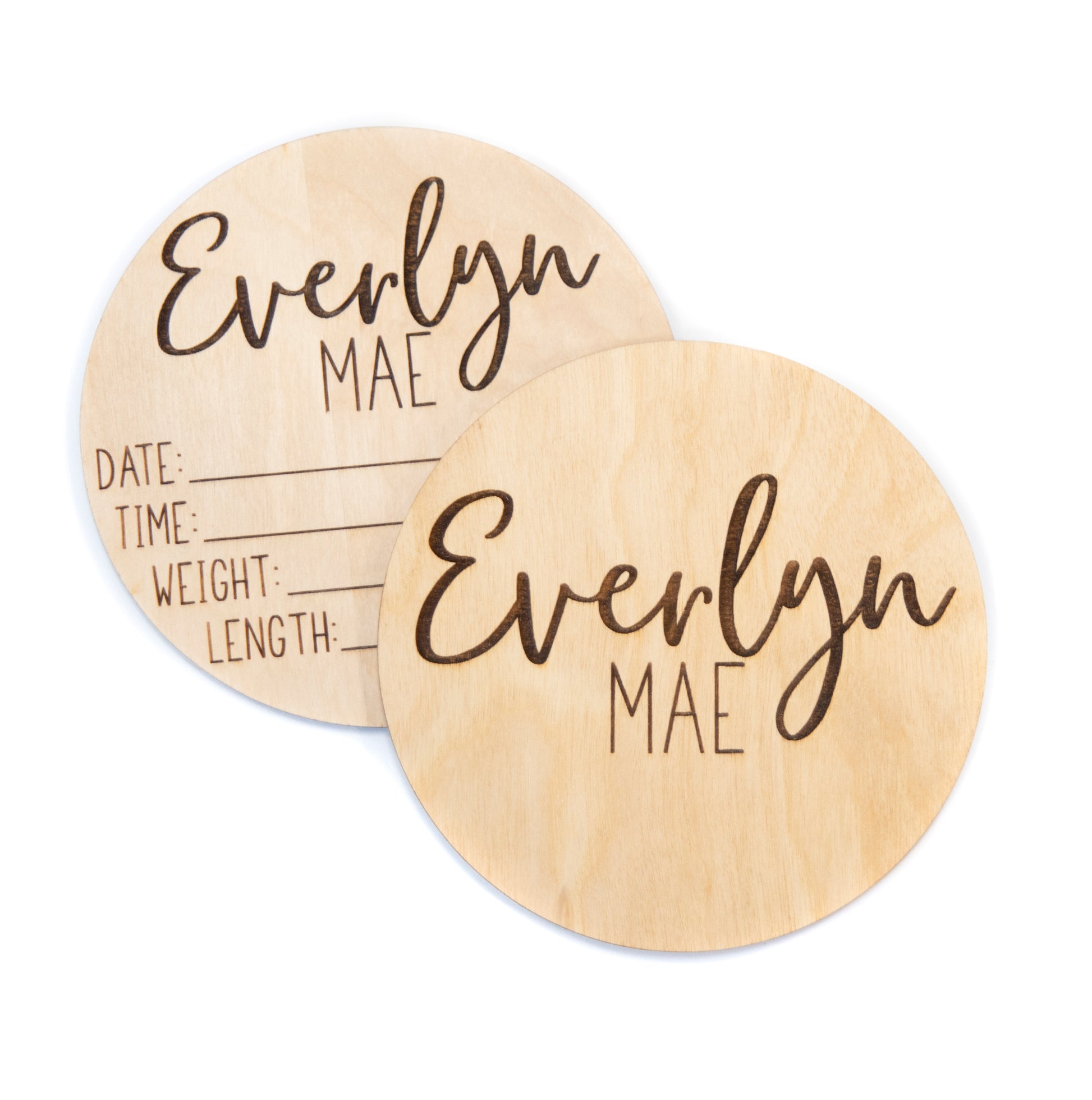 Everly Mae double sided birth announcement for hospital