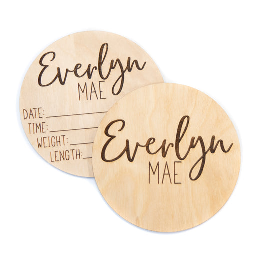 Everly Mae double sided birth announcement for hospital