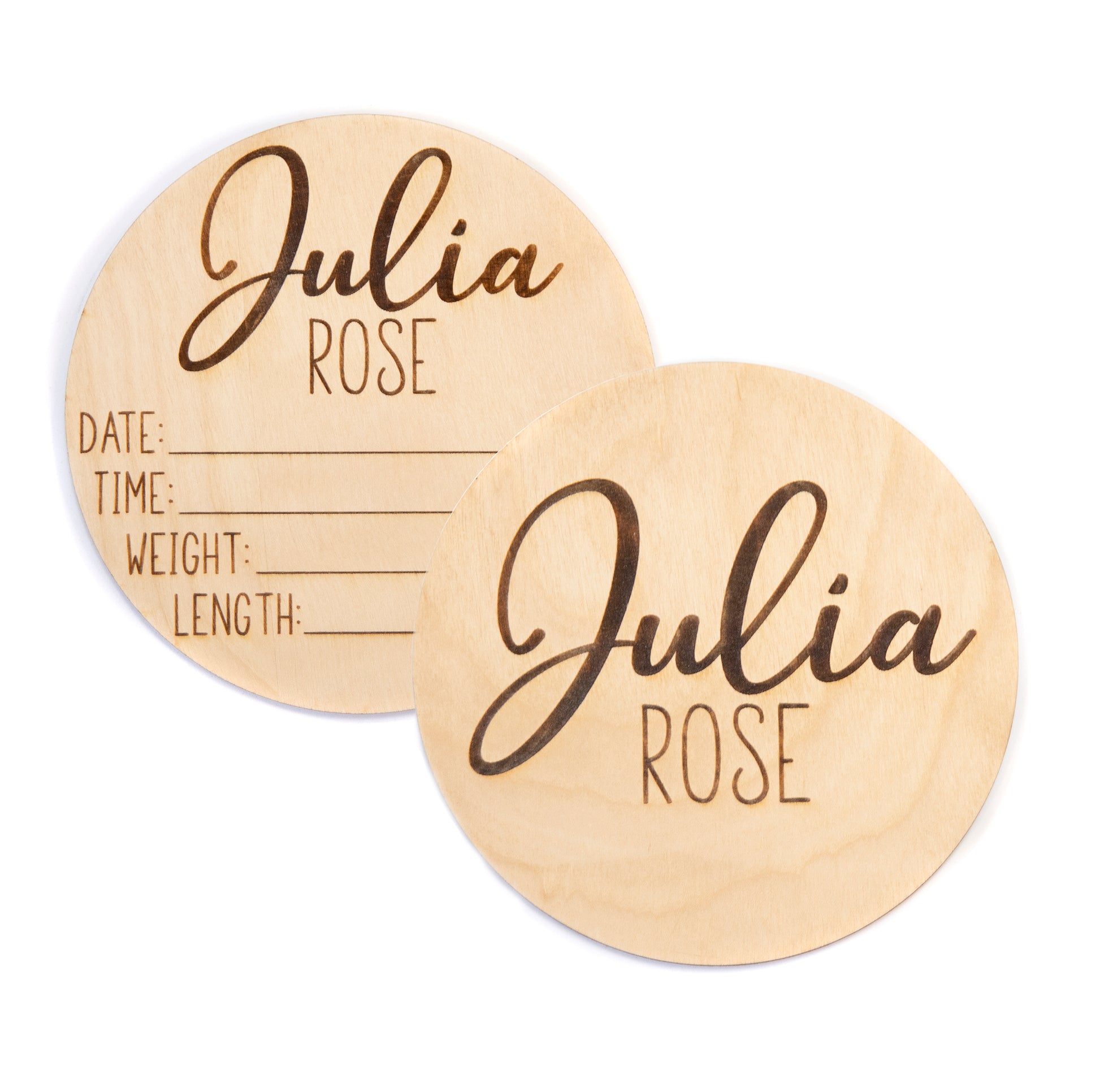 Julia Rose double sided birth announcement for hosptial