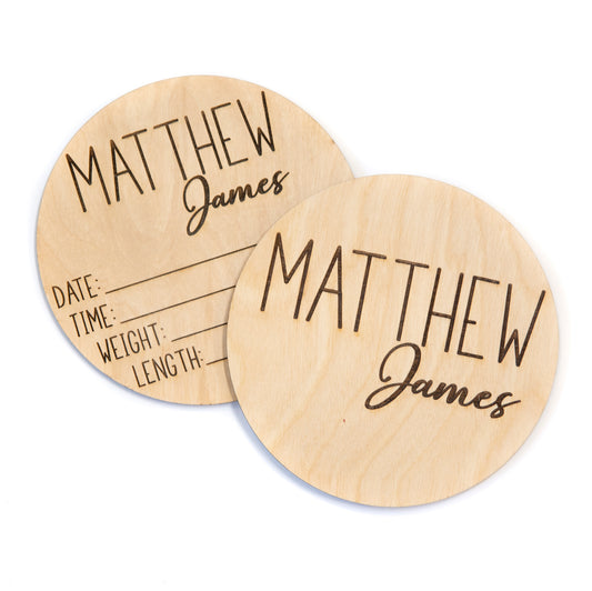 Matthew James double sided birth announcement for hosptial