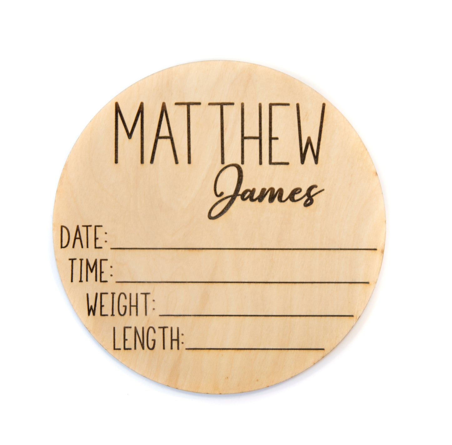 Matthew James double sided birth announcement for hosptial